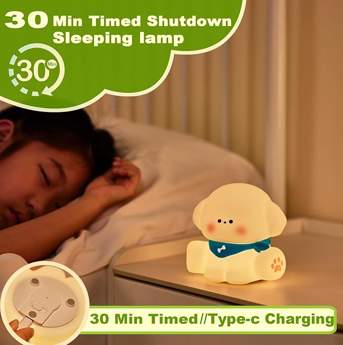 DREAMING MY DREAM Puppy Night Light for Kids Lamp,Soft Silicone Nursery Light for Baby Room and Toddler Toy,Portable Dimmable Rechargeable Animal Lights for Girls and Boys-CubbioJoy