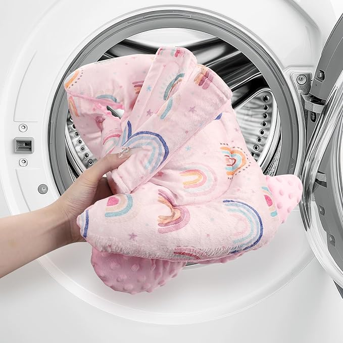 Infant Car Seat Insert, Car Seat Head Support Baby Girls Boys, Soft & Reversible Newborn Carseat Insert Cushion with 2 Strap Covers, for Stroller, Swing, Bouncer (Pink Rainbow)-CubbioJoy