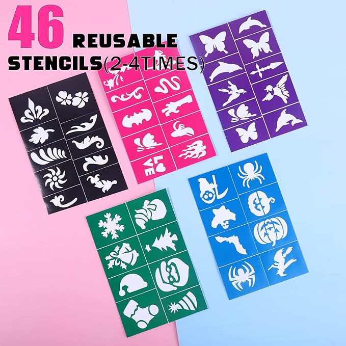 BOBISUKA Face Painting Kit for Kids - 16 Colors Water Based Body Face Paint Includes Brushes,Sponges,Glitters,Gem Sheet,Instructions,Stencils for Halloween Party Costume SFX Makeup-CubbioJoy