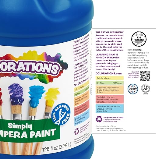 Colorations Paraben-Free Tempera Paint for Kids - 1 Gallon, Vibrant Turquoise. Non-Toxic and Made in the USA, Classroom Must Haves, Bulk Arts and Crafts Supplies-CubbioJoy