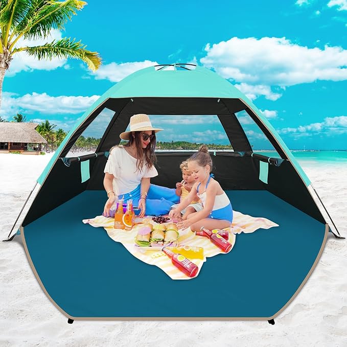 COMMOUDS Beach Tent Sun Shade for 3/4-5/6-7/8-10 Person, UPF 50+ Beach Sun Shelter Canopy Tent, Lightweight, Easy Set Up and Carry-CubbioJoy