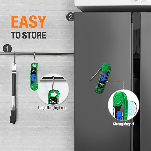 Digital Meat Thermometer for Grilling, Candy Thermometer Instant Read Food Thermometer Waterproof with Backlight for Cooking, Deep Fry, BBQ, Grill, Smoker and Roast (Green)-CubbioJoy