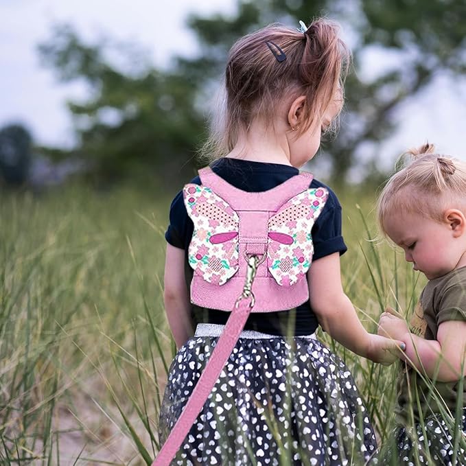 Anti Lost Toddler Harness - Butterfly Baby Leash and Wrist Link with Lock, Child Walking Harness Assistant for Girls, Cute Traction Safety Leash for Kids, Holiday Travel Christmas Gift, Pink-CubbioJoy