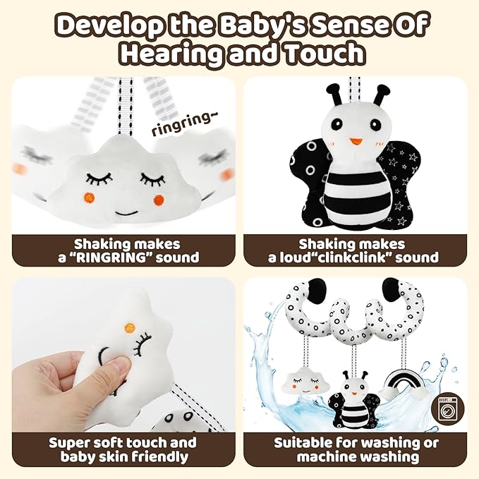 Black and White High Contrast Baby Toys - Sensory Infant Hanging Carseat & Stroller Toy for Newborns 0-6,6-12Months Perfect Easter Birthday & Baby Shower for Babies Boys Girls-CubbioJoy