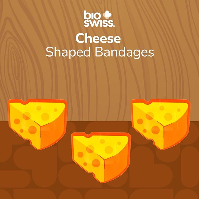 BioSwiss Bandages, Cheese Shaped Self Adhesive Bandage, Latex Free Wound Care, Fun First Aid Kit Supplies for Kids and Adults, 50 Count-CubbioJoy