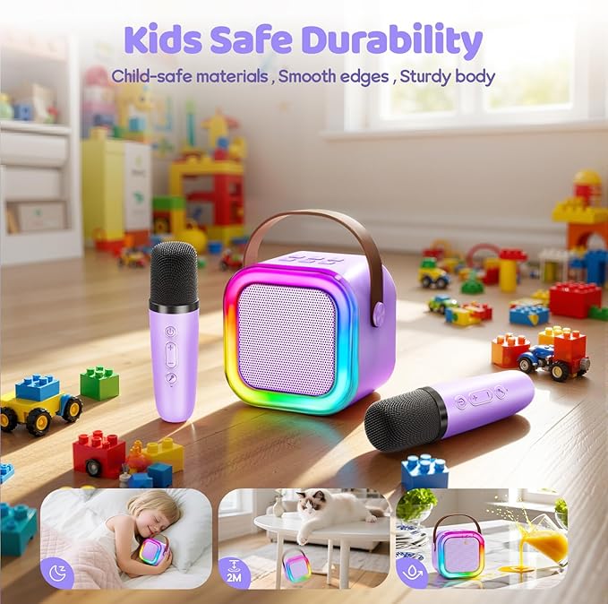 IROO Mini Karaoke Machine for Kids, 2025 TOP Toys Birthday Gifts Ideas for Girls Ages 4, 5, 6, 7, 8, 9, 10, 12+ Years Old, Portable MP3 Player with 2 Wireless Mics for Party-CubbioJoy