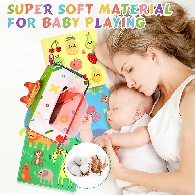Baby Tissue Box - Montessori Toys for 6-12 Months, 1 Year Old - Soft Stuffed & High Contrast Crinkle Infant Sensory Toy, Early Learning Gift for Girls & Boys Toddlers-CubbioJoy
