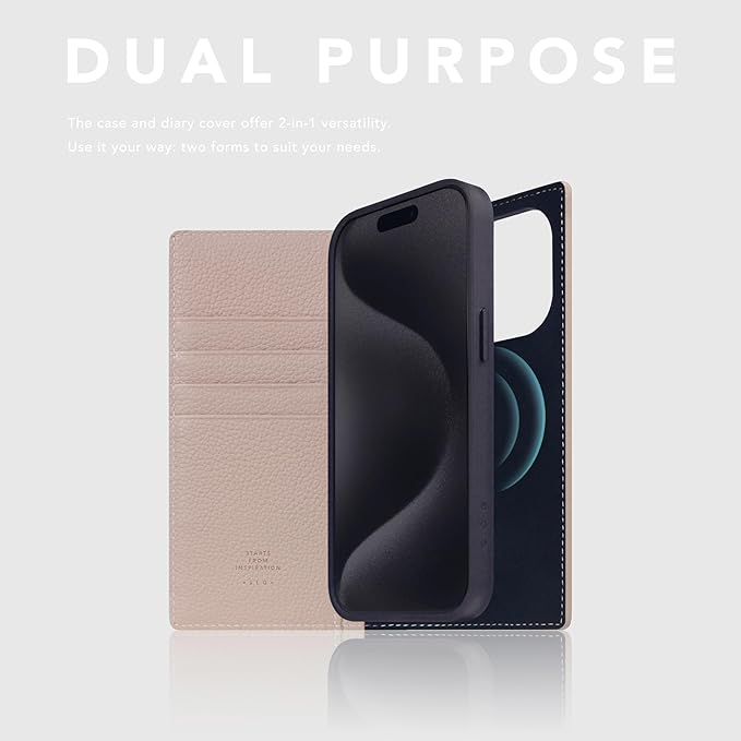 D8 Full Grain Leather Wallet Case for iPhone 15 Pro - [2-in-1] Handcrafted Detachable Diary Style with Magnetic MagSafe Back Cover, Gift Box Included (Light Cream)-CubbioJoy