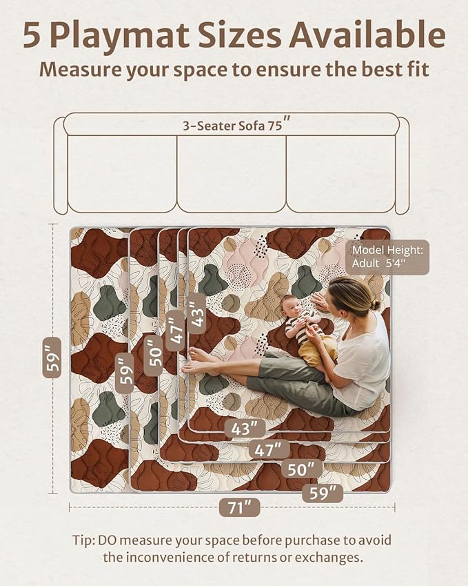 Blissful Diary Baby Play Mats for Floor, 50x50 Crawling Mat for Playpen, Thicken Soft Padding Foam Playmats for Babies and Toddlers Infants, Foldable and Machine Washable, Boho Design-CubbioJoy