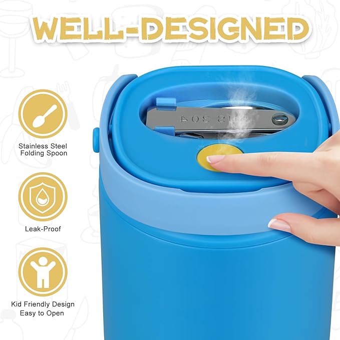 2 - in - 1 Soup Thermo for Hot Food 14oz with Snack Box Container Leak Proof Insulated Lunch Container Kids and Adults Stainless Steel Double Wall Vacuum Wide-mouth Thermal with Spoon and Handle-CubbioJoy
