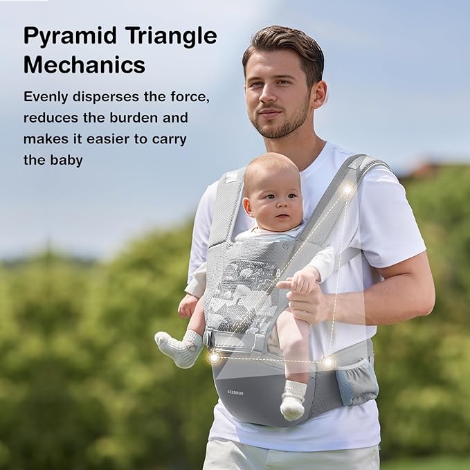 Baby Carrier with Hip Seat, SEEDNUR 6-in-1 Baby Carrier Newborn to Toddler, Ergonomic & Lightweight Toddler Carrier, Adjustable Baby Holder Carrier to Hands-Free Perfect for Travel and Shopping-CubbioJoy