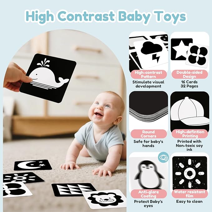 Car Seat Toys for Babies 0-6 Months,Hanging Rattle Toys for Crib Mobile, Baby Spiral Hanging Stroller Black and White High Contrast Toys for Newborn 0 3 6 9 12 Months Baby Boys Girls (Set-2)-CubbioJoy