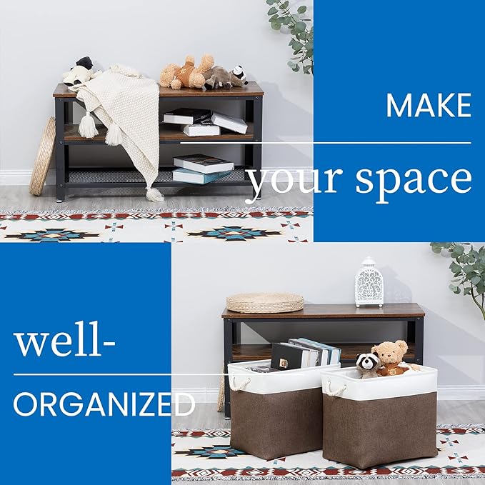 Bidtakay Baskets for Organizing Set of 2 Extra Large Fabric Storage Bins 17x12x15 in Collapsible Laundry Baskets Blanket Basket with Soft Handles Rustic Decorative Stair Basket Dog Toy Bins-CubbioJoy