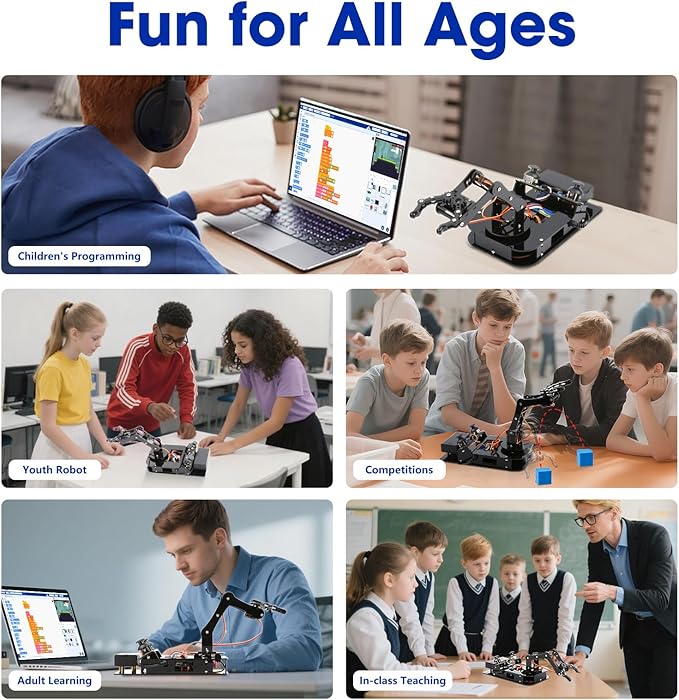 4DOF Robotic Arm Kit for Kids Compatible with Arduino IDE, Programming ESP32 Smart Robot Arm Building Kit STEM Educational Desktop Toy with Joystick and Web App Control for Children Ages 8+ and Adults-CubbioJoy
