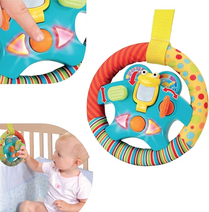 KiddoLab Steering Wheel Toy with Music,Lights,Sounds & Flip Up Mirror - Crib & Stroller Toys with Soft Fabric and Velcro Tap for Easy Attachment. Car Seat Toys for Babies and Toddlers. Ages 3 Months+-CubbioJoy