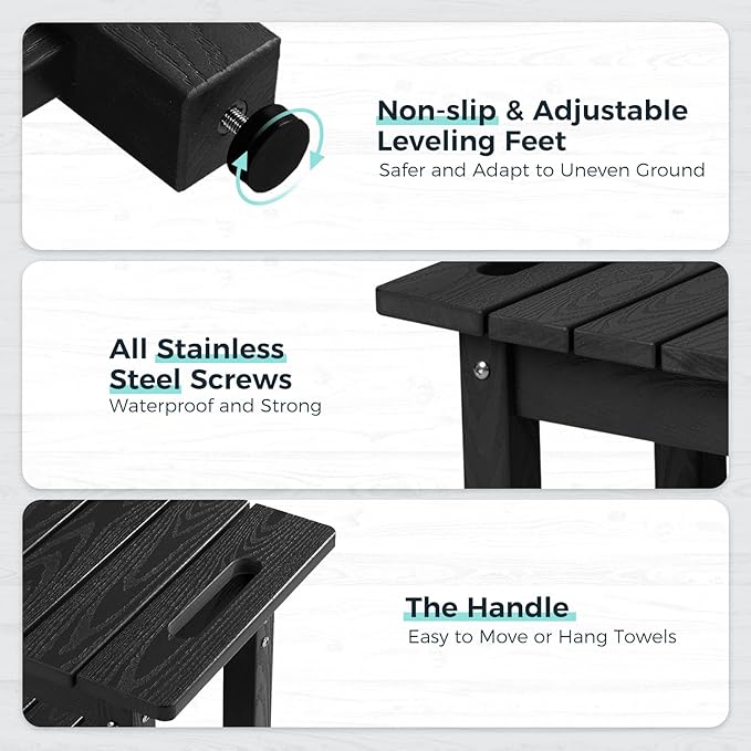 41" Shower Bench, Waterproof Poly Lumber Shower Stool for Shaving Legs, Shower Chair Seat Holds up to 400lbs, Bathroom Bench for Inside Shower, Non-Slip (Black)-CubbioJoy