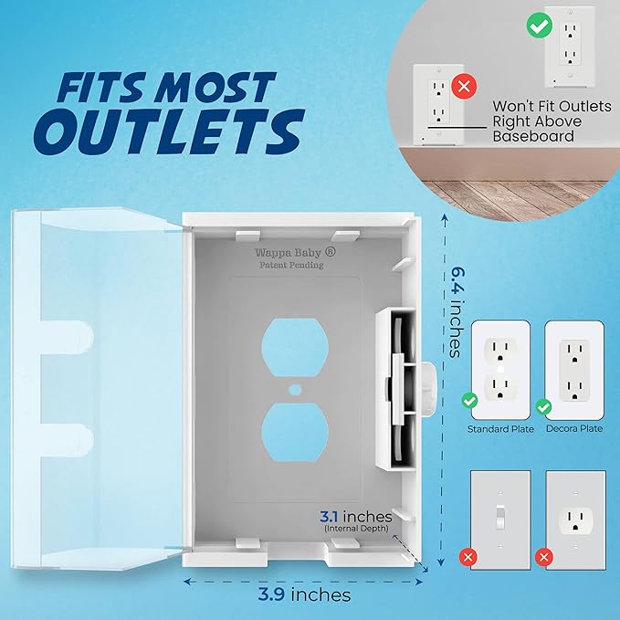 Clear Outlet Cover Box [Patented] Double Lock for Much Better Toddler Proofing, Easier Operation, Simple 3 Step Install with Included Screws. Provides Extra Space Inside for Plugs-CubbioJoy