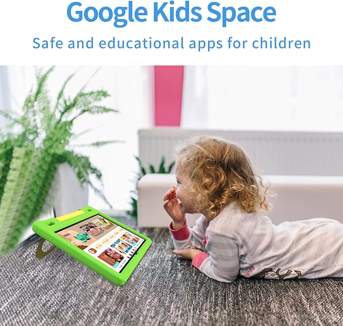 JREN Kids Table 10.1" ｜Android 14 Tablet for Kids｜64GB Storage｜Octa-Core｜WiFi ｜Cameras｜Parental Control｜Kids Content｜Case Included Great Gift for Children Ages 3-12 Years Old Green-CubbioJoy