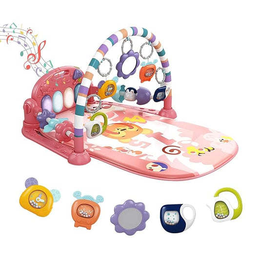 dearlomum Baby Play Mat Baby Gym,Funny Play Piano Tummy Time Baby Activity Mat with 5 Infant Sensory Baby Toys, Music and Lights Boy & Girl Gifts for Newborn Baby 0 to 3 6 9 12 Months (Pink)-CubbioJoy