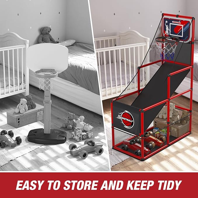 Basketball Arcade Game Indoor Outdoor, Kids Basketball Hoop with 4 Balls & Pump, Single Shot Basketball Game at Home, Carnival Games Sport Toys Gifts for Boys Girls Teens-CubbioJoy