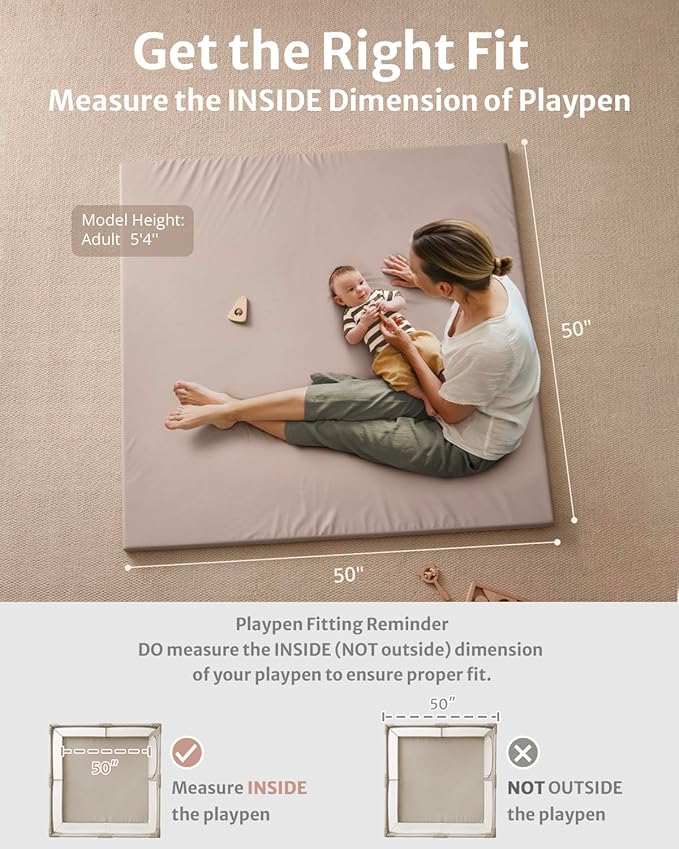 Blissful Diary Vegan Leather Baby Play Mat, 50x50 Thicken Foam Cushioned & Waterproof Playpen Mat for Infants and Toddlers, Stylish and Just Wipe-Clean Playmat for Baby Play on Floor, Taupe-CubbioJoy