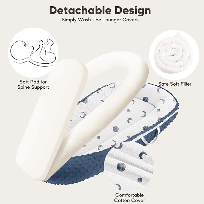 Baby Lounger - Infant Lounger Pillow for Newborn 0-24 Months, Soft, Breathable & Portable Baby Lounger Pillow for Boys & Girls, Cozy Baby Floor Seat for Home & Travel (Bluemoon)-CubbioJoy