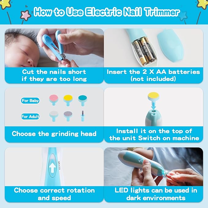 Baby Grooming Kit，Electric Safety Nail Trimmer Baby Nursery Kit，Infant Safety Care Set with Hair Brush Comb Nail Clipper Nasal Aspirator,Baby Essentials Kit for Newborn Girls Boys (21 PC-Blue Kit)-CubbioJoy