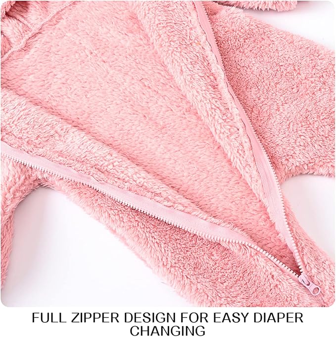 Baby Fleece Jumpsuits Infant Bear Ear Snowsuit Newborn Hooded Romper Warm Coat-CubbioJoy