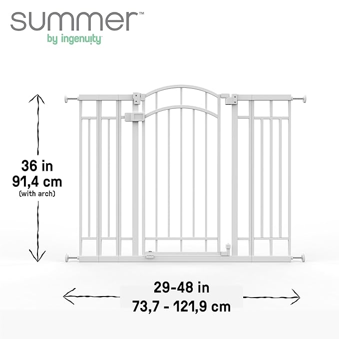 Ingenuity Decorative Extra Tall Baby Gate & Dog Gate, 28.5"-48" Wide, 36" Tall, Hardware or Pressure Mounted, Install on Top or Bottom of Stairs, Banister, or Doorway - White-CubbioJoy