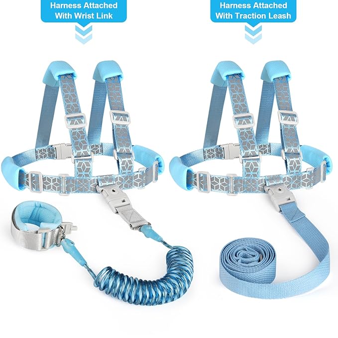 Accmor 3 in 1 Toddler Harness Leash, Reflective kids Harnesses with Anti Lost Wrist Link, Child Leashes with Lock for Boys Girls, Baby Walking Wristband Rope Protection Tether for Outdoor-CubbioJoy