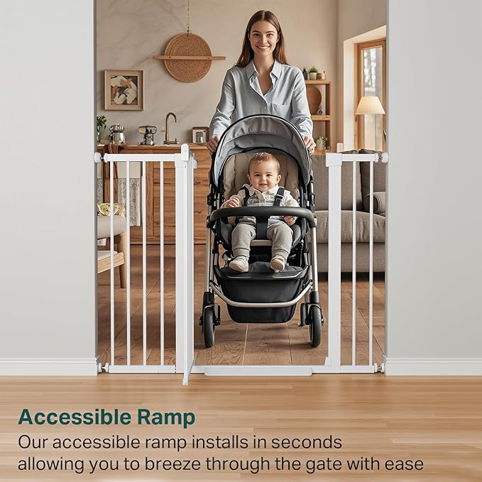 Cumbor 36" Extra Tall Baby Gate for Stairs, 29.7-48" Wide Dog Gates for Doorways, Auto Close Safety Gate for Babies and Pets, Easy Install, Pressure Mounted, Fits Doorways, Stairs, Entryways, White-CubbioJoy