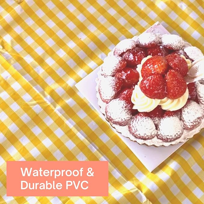 Cute Gingham Picnic Blanket, Waterproof Foldable, in Large 80x60in and Extra Large 80x80in, Portable Compact Beach Blanket, Oversized XL Outdoor Mat (Yellow, X-Large)-CubbioJoy