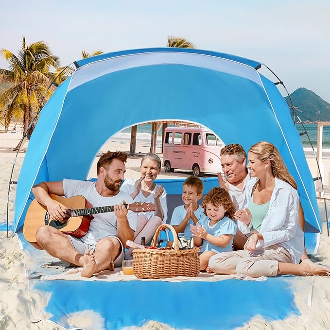 Beach Tent, Portable Sun Shelter for 2/3/4/6-8 Person with UPF 50+ UV Protection, Easy Setup Waterproof Beach Shade Canopy Cabana for Family Outdoor and Picnics, Fishing with Carrying Bag-CubbioJoy