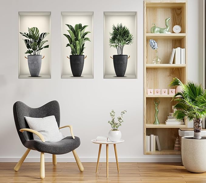 3D Green Pot Plants Wall Decals, Tropical Potted Wall Stickers, Creative Vinyl Peel and Stick Removable Wall Art Decor for Bedroom Living Room Kitchen(3D Green Plants 02)-CubbioJoy