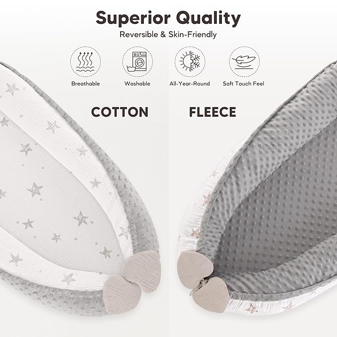 Baby Lounger - Infant Lounger Pillow for Newborn 0-24 Months, Soft, Breathable & Portable Baby Lounger Pillow for Boys & Girls, Cozy Baby Floor Seat for Home & Travel (Beige Star)-CubbioJoy