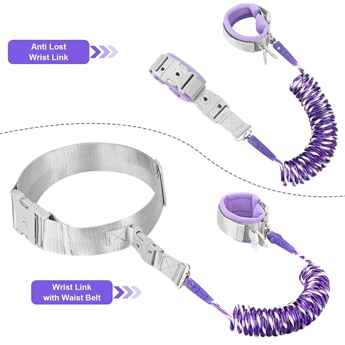 Accmor Toddler Leash with Reflective Baby Anti Lost Wrist Link, 2 in 1 Kids Walking Harnesses Belt Leashes with Key Lock for Girls Age 1-4, Keep Child Close Rope Tether for Outdoor Travel Purple-CubbioJoy