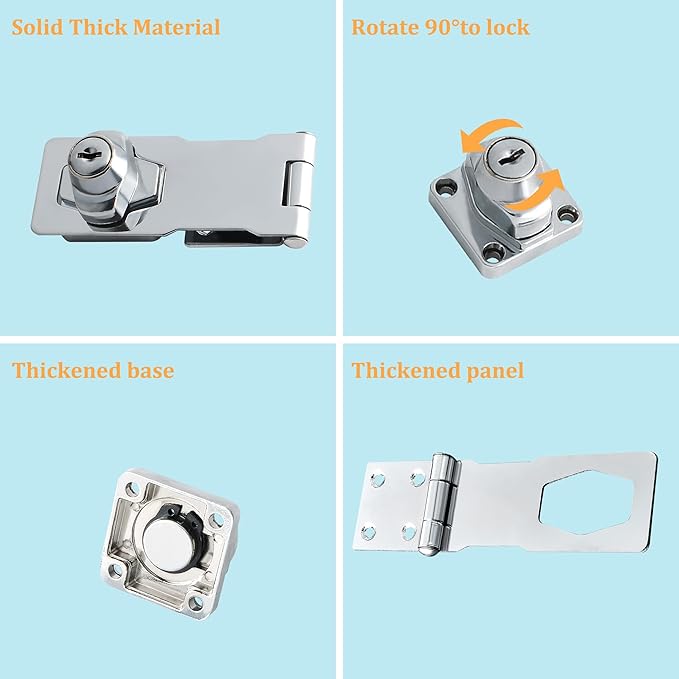 Alise Keyed Hasp Lock,4 Inch Safety Packlock Clasp Hasp Lock Latch with Lock,Door Hinge Lock with Keys Keyed Locking Hasp for Cabinets Closets Doors,Chrome-CubbioJoy