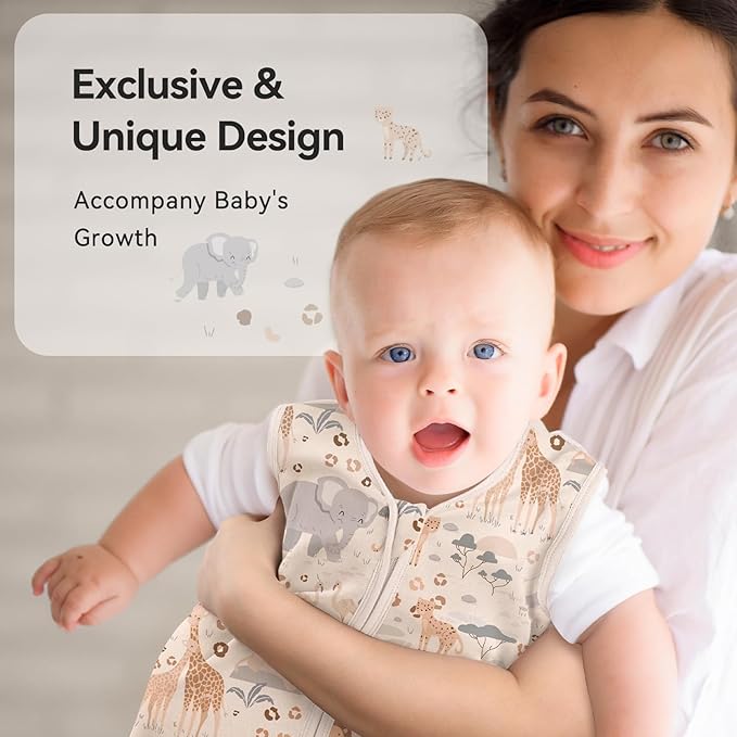 Baby Sleep Sack 18-24 Months 0.5 Tog Wearable Blanket Baby, 3 Pack 100% Cotton Lightweight Sleeping Sack with 2-Way Zipper for Infant Toddler Apricot Gray Green Elephant-CubbioJoy