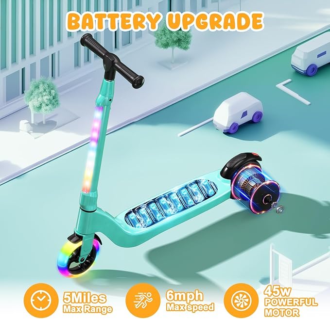 CBD Electric Scooter for Kids, 6 Mph Top Speed, Up to 5 Miles Range, 5.3" Solid Tires Wheel and Front Light, Kick Scooter Adjustable Height for Kids Age 6-12-CubbioJoy