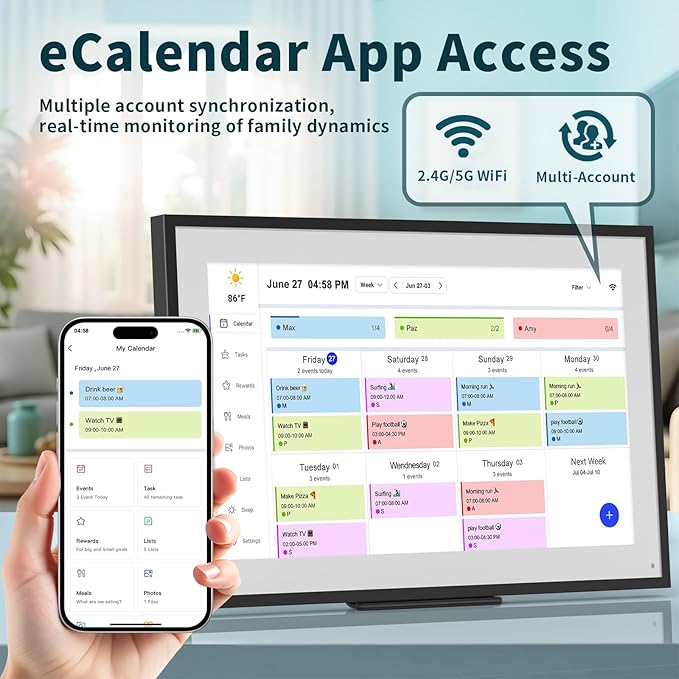 21.5 Inch Digital Calendar, WiFi Smart Electronic Calendar & Chore Chart, 1920 * 1080 IPS Touch Screen HD Display for Family Schedules, Streamline Household Organization, Wall Mount Included-CubbioJoy