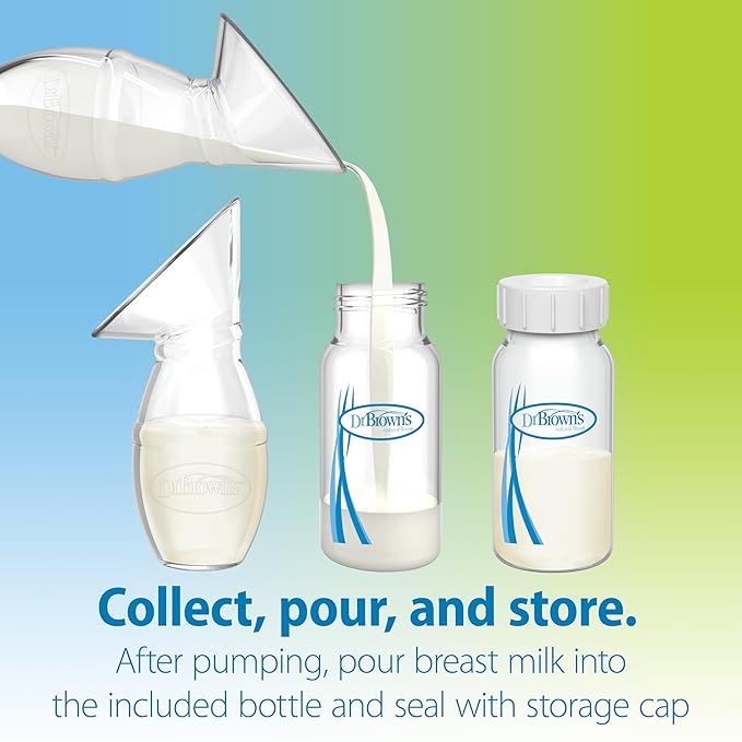 Dr. Brown's 100% Silicone One-Piece Breast Pump,Hands-Free Breast Milk Collector with Anti-Colic Options+ Baby Bottle (4 oz/120 mL),Level 1 Nipple,Travel Lid and Travel Bag-CubbioJoy