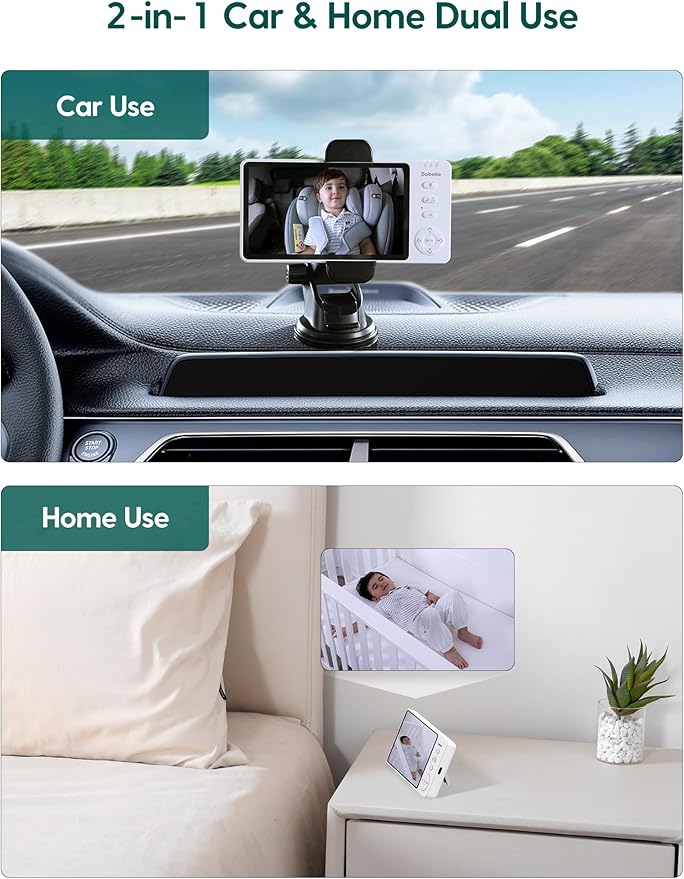 BABELIO Wireless Baby Car Camera with 5" HD Night Vision, Battery-Powered Rear Facing Car Seat Monitor for Kids and Pet, Easy Install 360° Rotatable Backseat Mirror, Newborns Travel Essentials Gifts-CubbioJoy