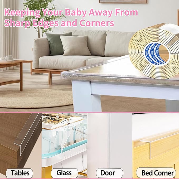 Clear Soft Corner Protectors for Furniture Strip,2in x 13FT,Sharp Edge & Table Bumper,Window Edge,Wall Protector, Soft Corner Guards Safe for Proof,Table Corner Protectors in Family-CubbioJoy