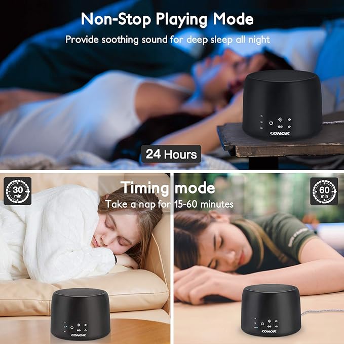 Conor White Noise Machine, Sleep Sound Machine - 24 High Fidelity Soothing Fan & White Noise Sounds, Timer & Memory Feature, Portable Office Privacy or Travel Sleep Therapy for Baby, Kids, Adults-CubbioJoy