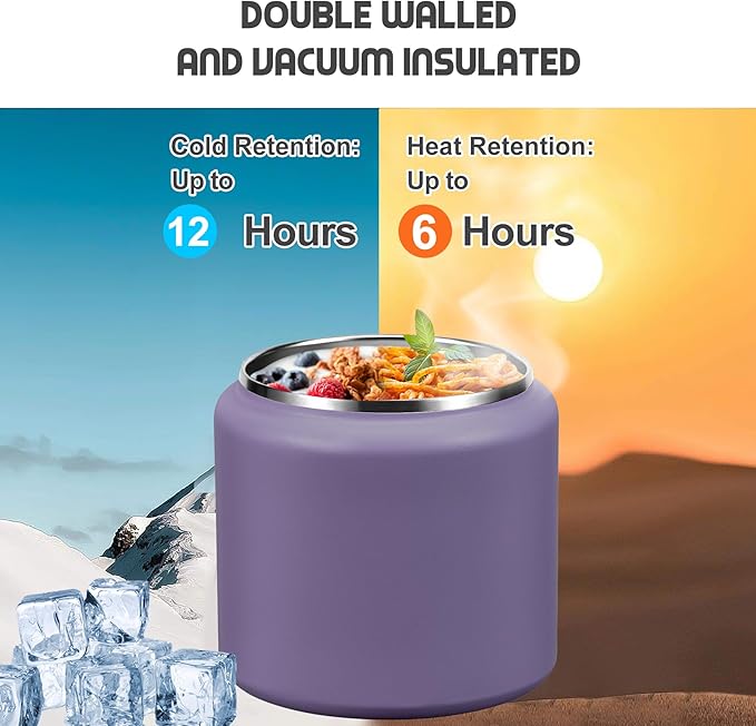 26oz Soup Thermo for Hot Food Kids with Buckle Lid Insulated Vacuum Food Jar Wide Mouth Leakproof Stainless Steel Lunch Container (Purple)-CubbioJoy