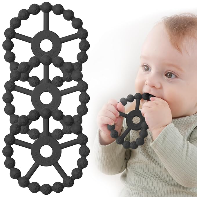 3 Pack Ring Teether, Silicone Teething Ring Toys for Babies 6 Months, Seposeve Baby Teethers 6-12 Months 12-24 Months, Easy to Grasp Toy for Baby Teething Relief-CubbioJoy