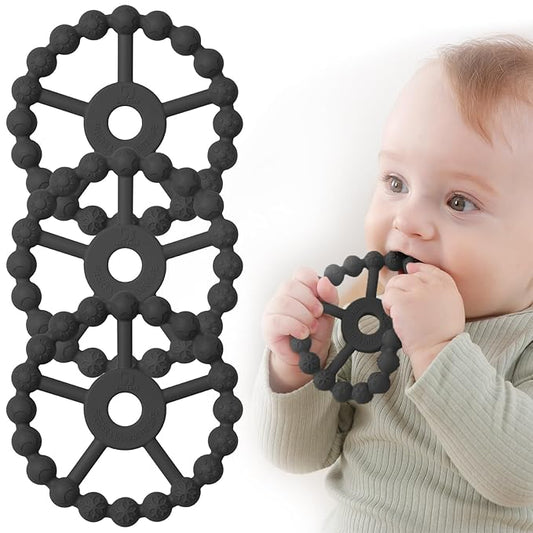 3 Pack Ring Teether, Silicone Teething Ring Toys for Babies 6 Months, Seposeve Baby Teethers 6-12 Months 12-24 Months, Easy to Grasp Toy for Baby Teething Relief-CubbioJoy