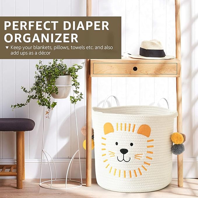 INough Toy Storage Baskets Cute Laundry Basket with Handles Dog Toy Storage Basket Durable Large Cotton Rope Storage Bins Home Organizer Solution for Office, Bedroom, Closet, Toys & Laundry (Lion)-CubbioJoy
