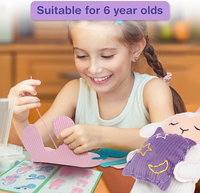 Avenir Sewing Kit for Kids Birthday Gifts for Kids Aged 6 Corduroy Fabric With Shoulder Strap Safe Needles Pre-cut Felt Easy DIY Arts and Crafts for Boys and Girls Stuff No Mess with Full Instructions-CubbioJoy