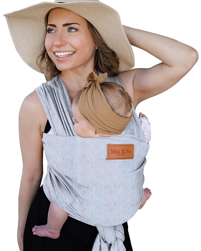 Baby Wrap Carrier - Premium Cotton Baby Carrier Wrap for Newborn to Toddler- Infant Carrier- Baby Holder One Size Fits All with Front Pocket (Grey) by Max&so-CubbioJoy